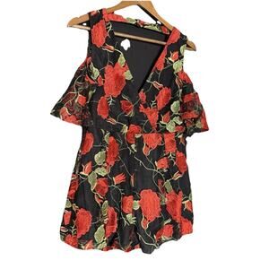 Shop 17 Romper lace whimsigoth fairy romantic sheer dark floral contrast L